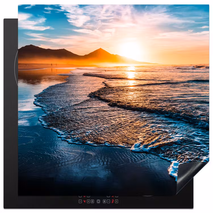 Zonsondergang - Zee - Berg - Horizon - Landschap - Blauw Inductie beschermer vinyl 3mm middel -3d