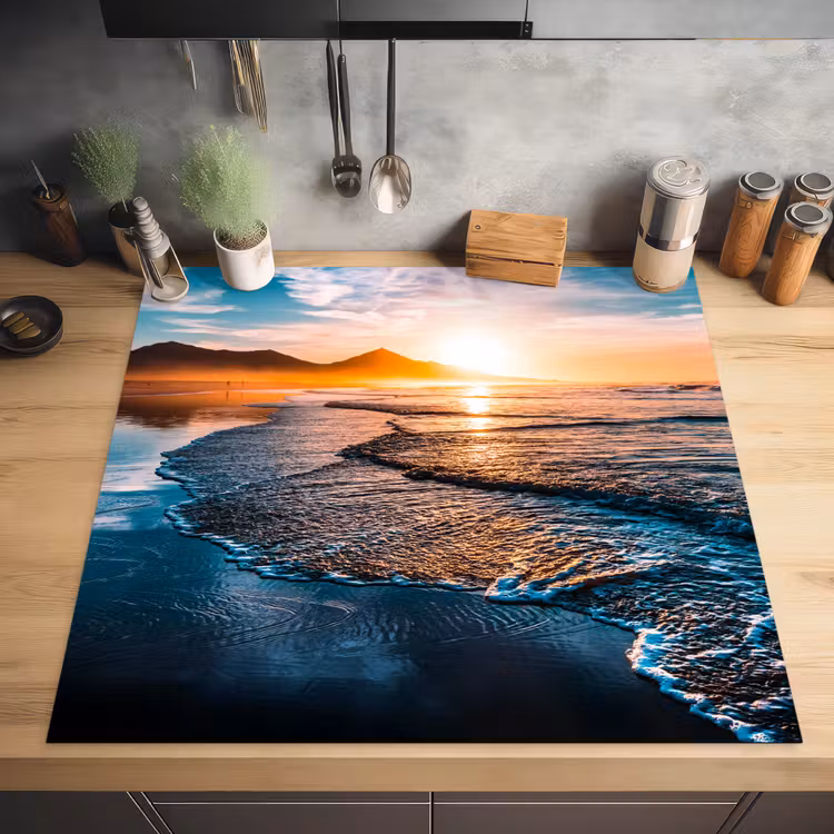 Zonsondergang - Zee - Berg - Horizon - Landschap - Blauw Inductie beschermer vinyl 3mm middel -sfeer5