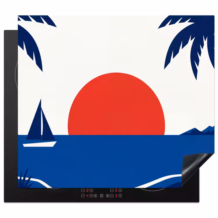 Zonsondergang - Zee - Palmboom - Tropisch - Modern Inductie beschermer vinyl 3mm middel -3d