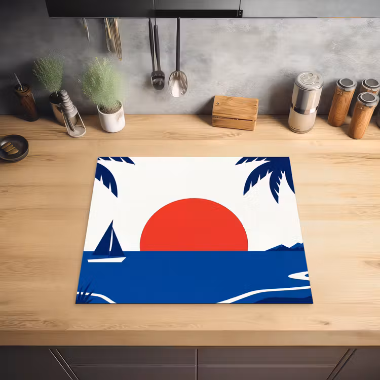 Zonsondergang - Zee - Palmboom - Tropisch - Modern Inductie beschermer vinyl 3mm middel -sfeer5