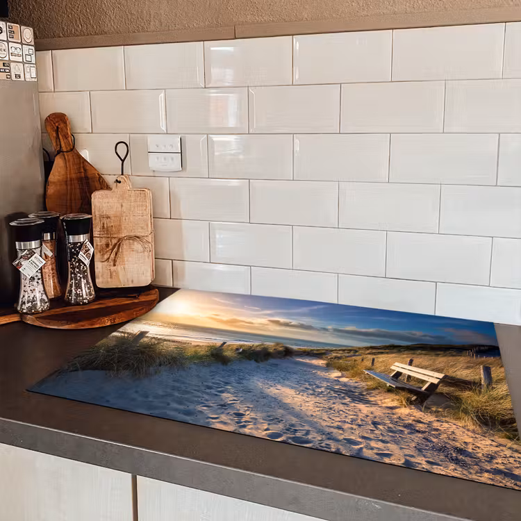 Zonsondergang - Strand - Duin - Gras - Bank Inductie beschermer vinyl 3mm klein -sfeer3