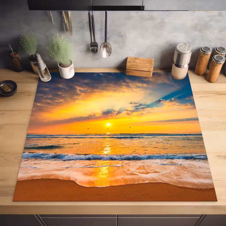 Zonsondergang - Strand - Zee - Wolken - Oranje Inductie beschermer vinyl 3mm middel -sfeer5