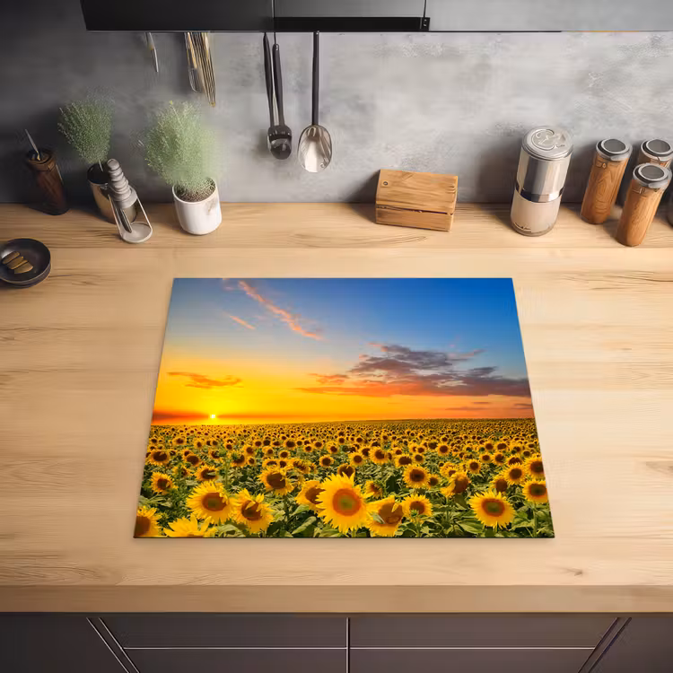 Zonsondergang Boven het Zonnebloemrijk Inductie beschermer vinyl 3mm middel -sfeer5
