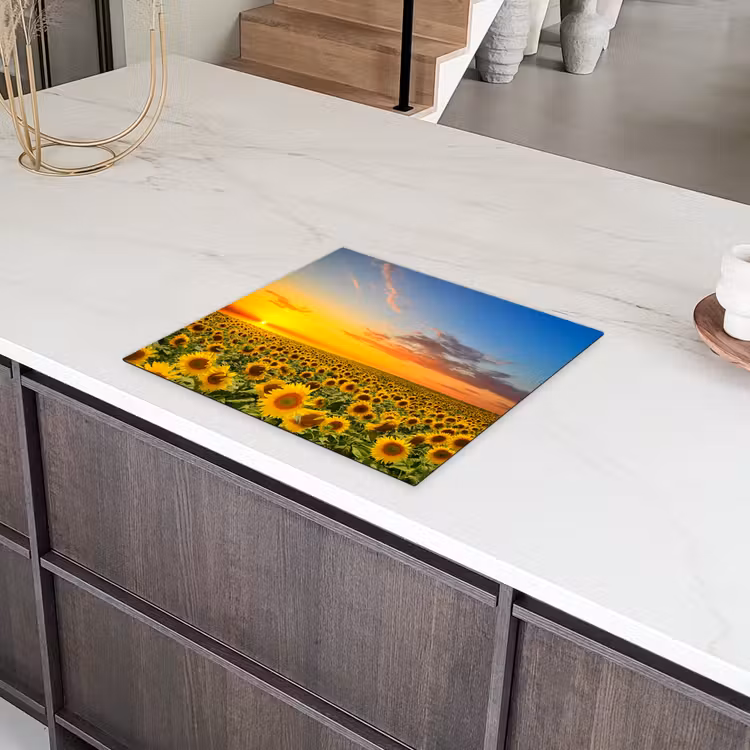 Zonsondergang Boven het Zonnebloemrijk Inductie beschermer vinyl 3mm middel -sfeer8