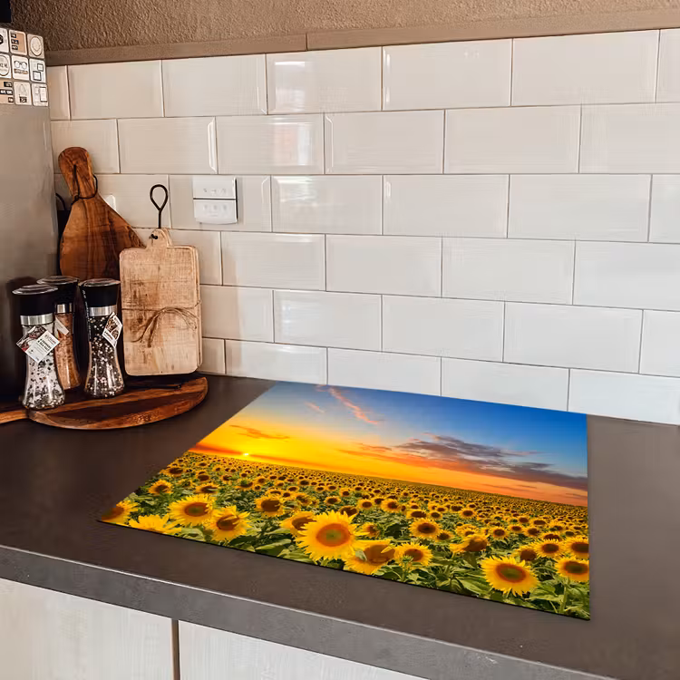 Zonsondergang Boven het Zonnebloemrijk Inductie beschermer vinyl 3mm middel -sfeer3
