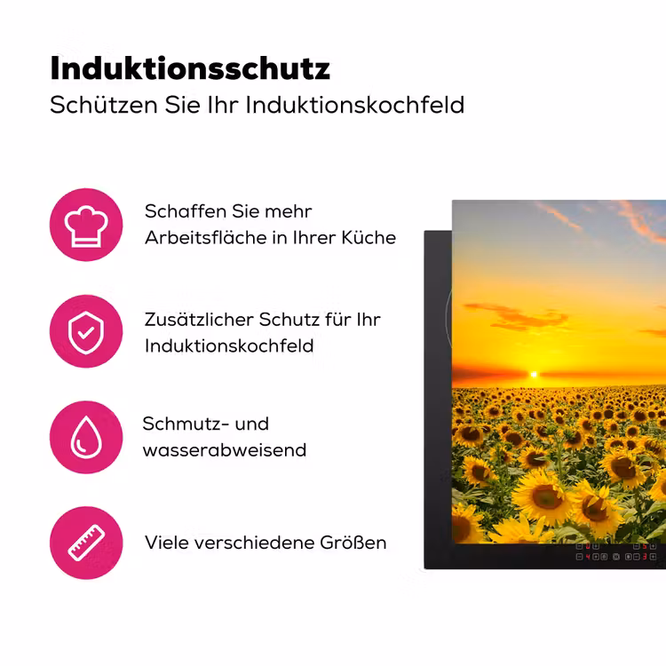 Zonsondergang Boven het Zonnebloemrijk Inductie beschermer vinyl 3mm klein -zzzzzzz-lf-ups