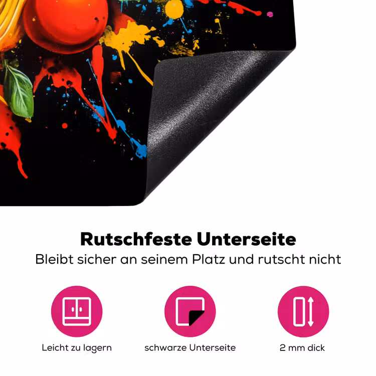 Spaghetti - Graffiti - Verf - Kleurrijk - Eten - Modern Inductie beschermer vinyl 3mm klein -zzzzzzz-lf-onderkant
