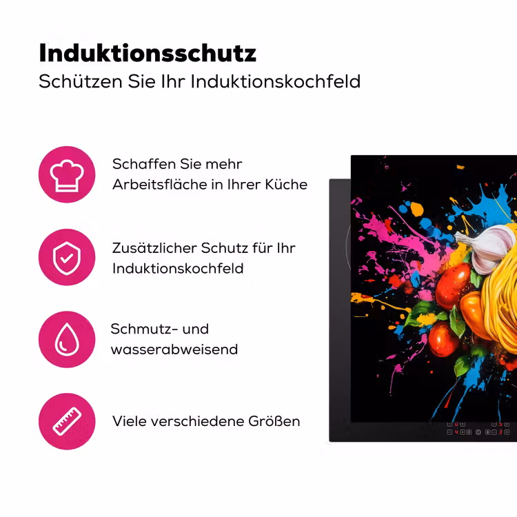 Spaghetti - Graffiti - Verf - Kleurrijk - Eten - Modern Inductie beschermer vinyl 3mm klein -zzzzzzz-lf-ups