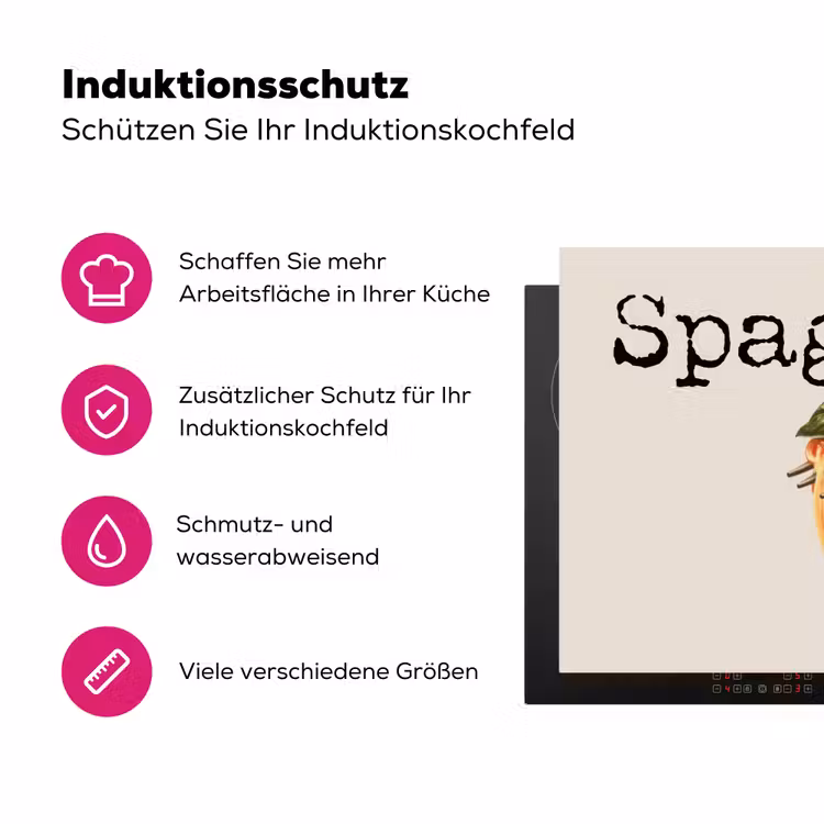 Spaghetti - tomatensaus - Parmezaanse kaas Inductie beschermer vinyl 3mm klein -zzzzzzz-lf-ups