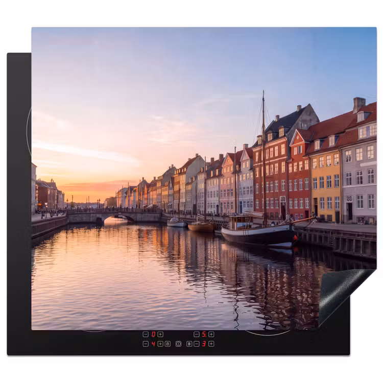 Stad - Gracht - Zonsondergang - Klassiek - Kleurrijk Inductie beschermer vinyl 3mm middel -3d