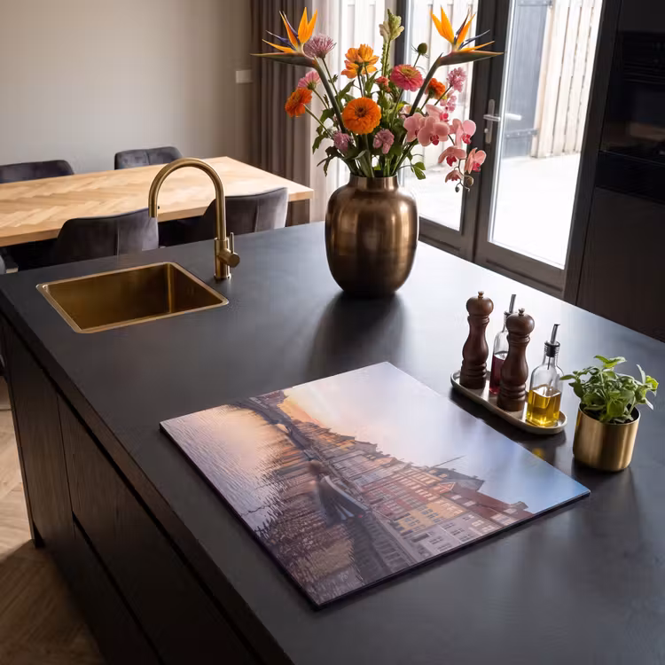 Stad - Gracht - Zonsondergang - Klassiek - Kleurrijk Inductie beschermer vinyl 3mm middel -sfeer5