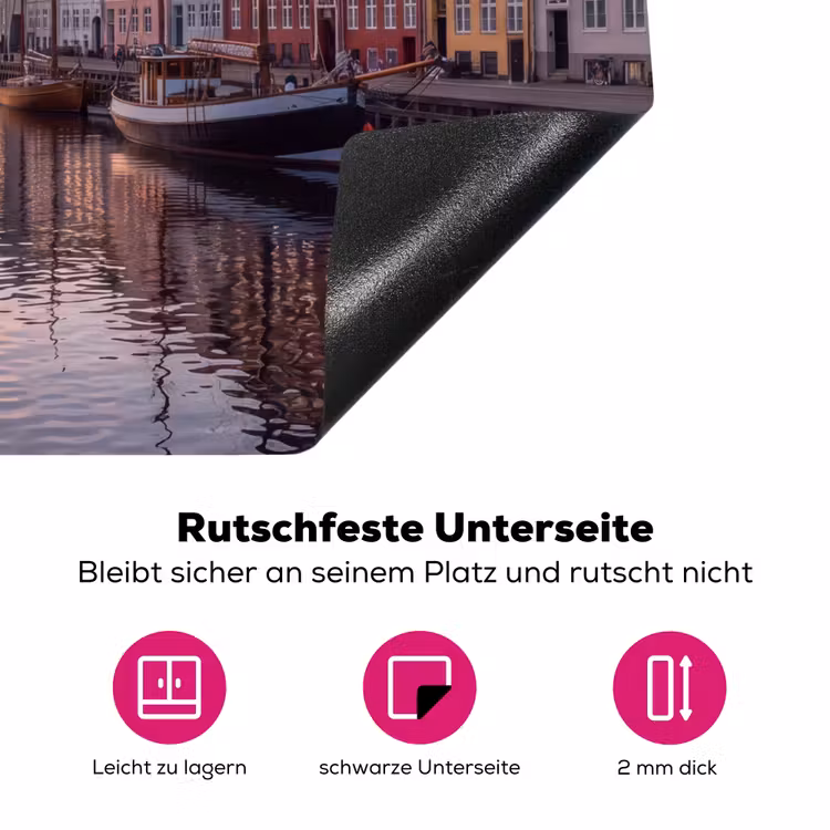 Stad - Gracht - Zonsondergang - Klassiek - Kleurrijk Inductie beschermer vinyl 3mm middel -zzzzzzz-lf-onderkant