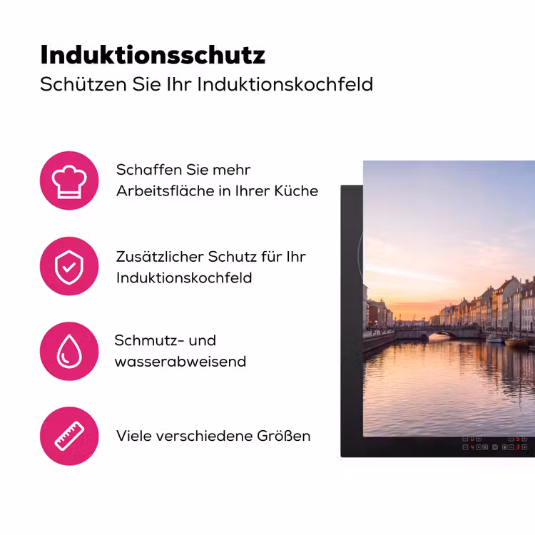 Stad - Gracht - Zonsondergang - Klassiek - Kleurrijk Inductie beschermer vinyl 3mm middel -zzzzzzz-lf-ups