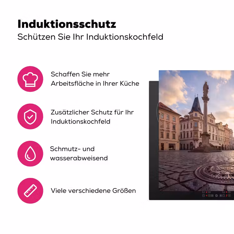 Stad - Praag - Ochtend - Architectuur - Goud Inductie beschermer vinyl 3mm middel -zzzzzzz-lf-ups