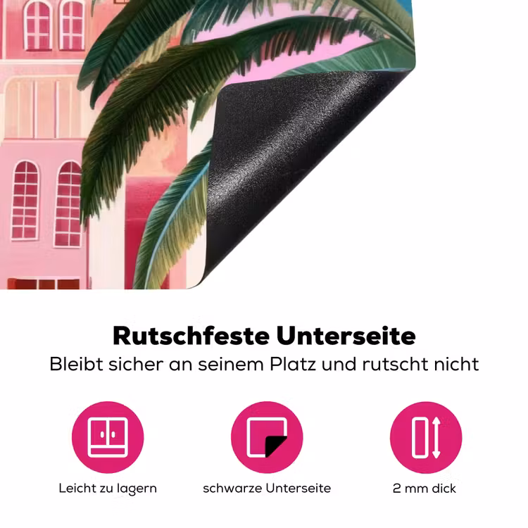 Stad - Roze - Palmbomen Inductie beschermer vinyl 3mm klein -zzzzzzz-lf-onderkant