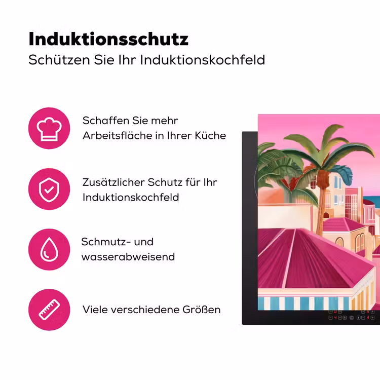 Stad - Roze - Palmbomen Inductie beschermer vinyl 3mm klein -zzzzzzz-lf-ups