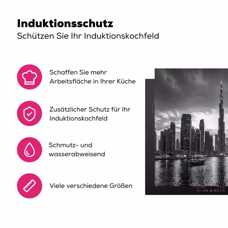 Stad - Skyline - Architectuur - Avond - Zwart-wit Inductie beschermer vinyl 3mm middel -zzzzzzz-lf-ups