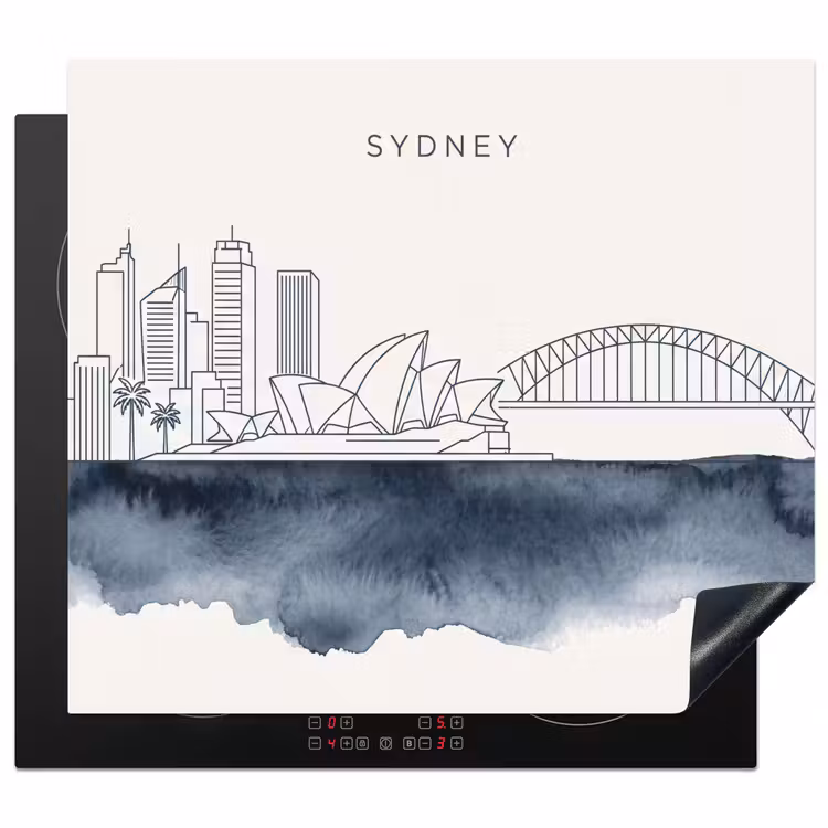 Stad - Skyline - Architectuur - Minimalistisch - Blauw Inductie beschermer vinyl 3mm middel -3d