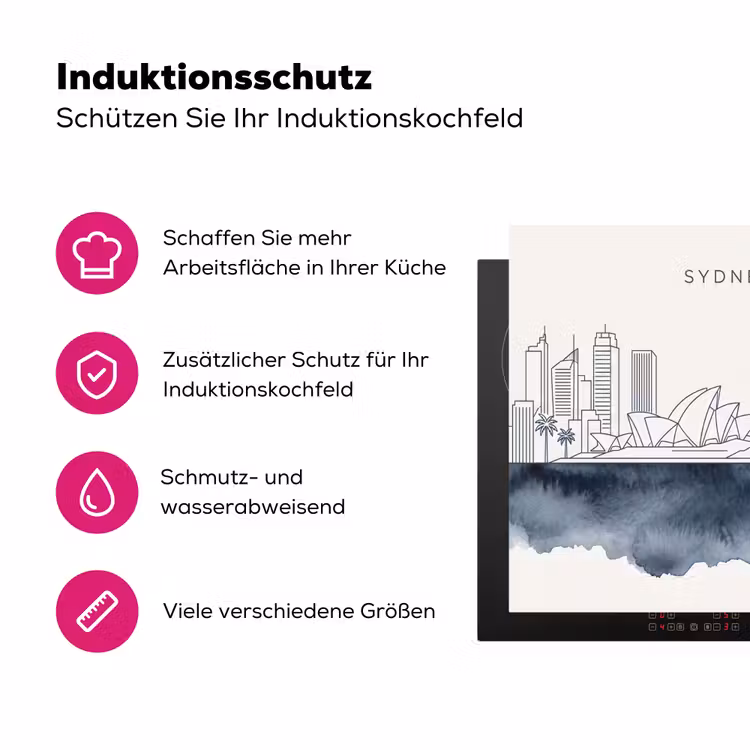 Stad - Skyline - Architectuur - Minimalistisch - Blauw Inductie beschermer vinyl 3mm middel -zzzzzzz-lf-ups