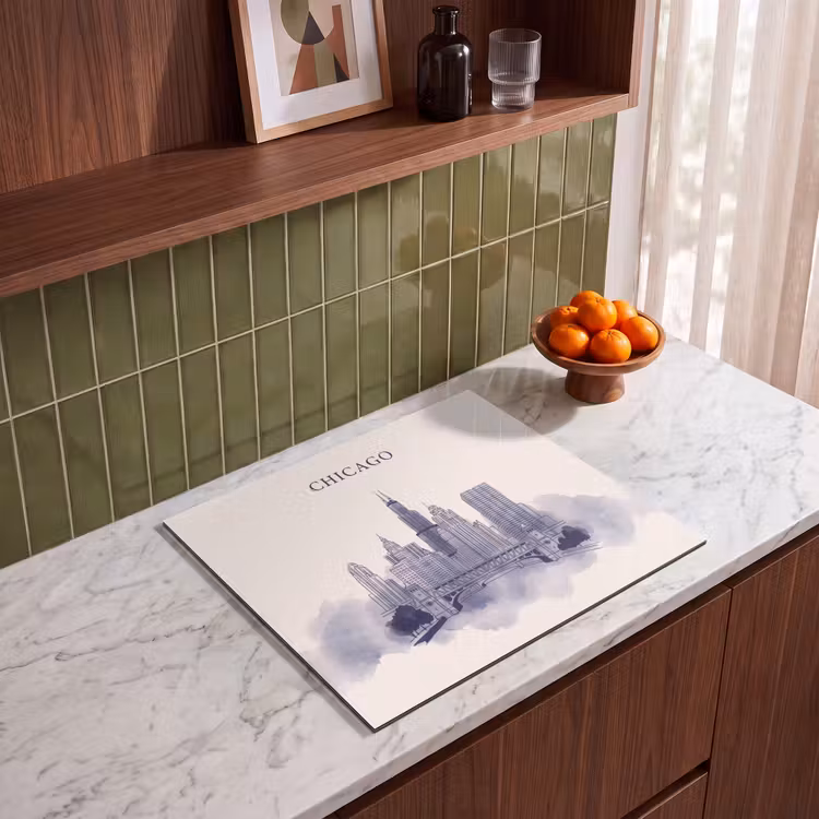 Stad - Skyline - Architectuur - Lijntekening - Blauw Inductie beschermer vinyl 3mm middel -sfeer8