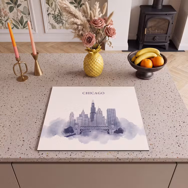 Stad - Skyline - Architectuur - Lijntekening - Blauw Inductie beschermer vinyl 3mm middel -sfeer3