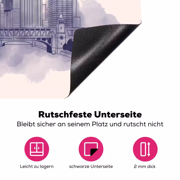 Stad - Skyline - Architectuur - Lijntekening - Blauw Inductie beschermer vinyl 3mm middel -zzzzzzz-lf-onderkant