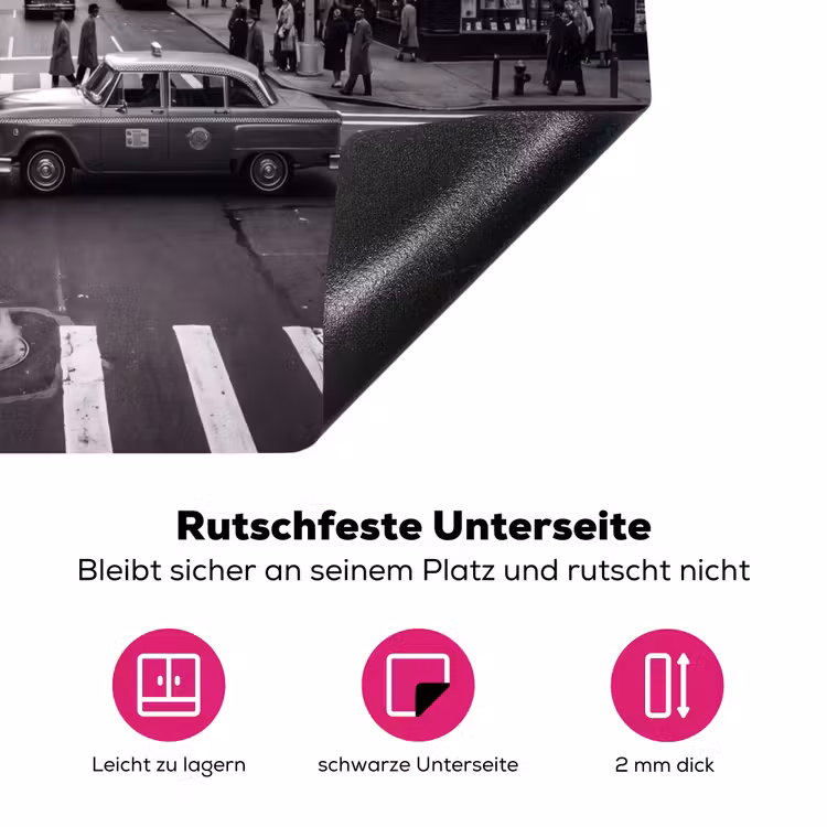 Stad - Straat - Gebouwen - Verkeer - Zwart-wit Inductie beschermer vinyl 3mm middel -zzzzzzz-lf-onderkant