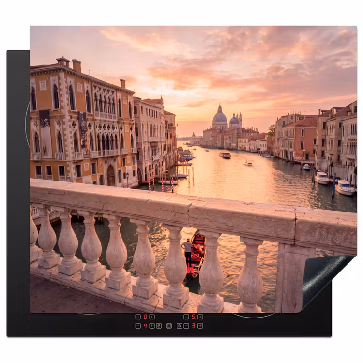 Stad - Venetië - Kanaal - Zonsopgang - Architectuur - Goud Inductie beschermer vinyl 3mm middel -3d