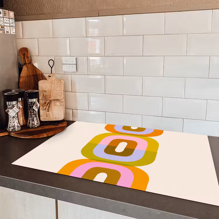 Stapel - Vormen - Geblokt - Oranje Inductie beschermer vinyl 3mm klein -sfeer3