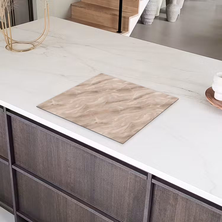 Steen - Golvend - Abstract - Beige Inductie beschermer vinyl 3mm middel -sfeer8