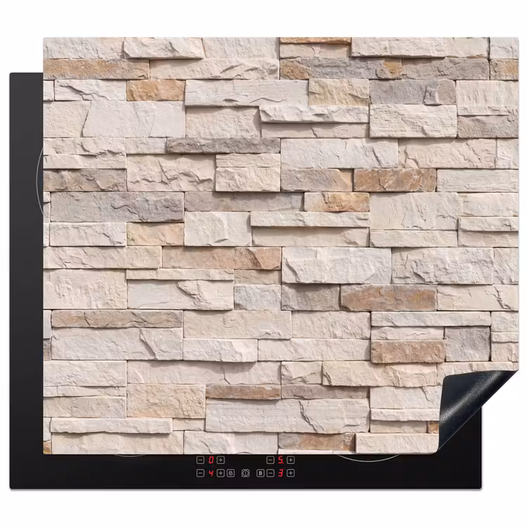 Steen - Muur - Textuur - Rustiek - Beige Inductie beschermer vinyl 3mm middel -3d