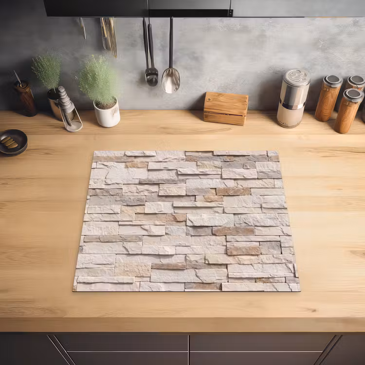 Steen - Muur - Textuur - Rustiek - Beige Inductie beschermer vinyl 3mm middel -sfeer5
