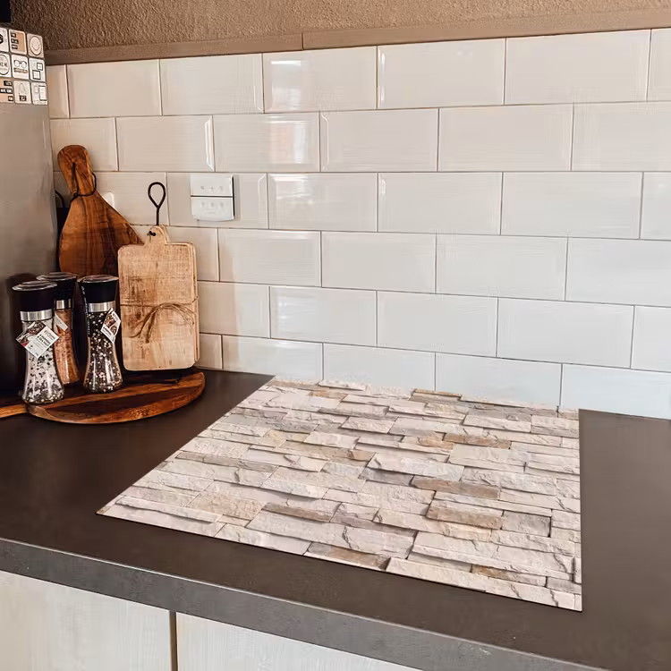 Steen - Muur - Textuur - Rustiek - Beige Inductie beschermer vinyl 3mm middel -sfeer3