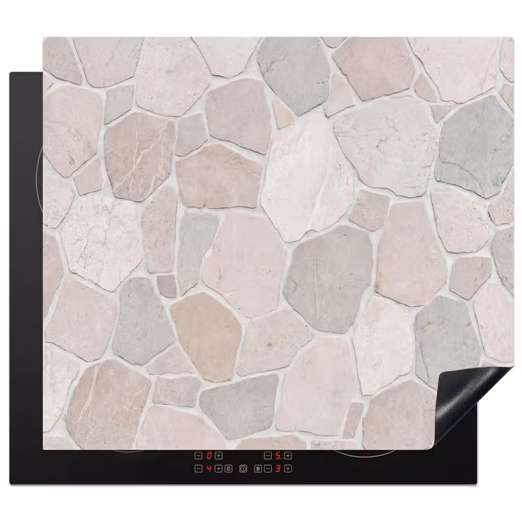 Steen - Patroon - Textuur - Beige Inductie beschermer vinyl 3mm middel -3d