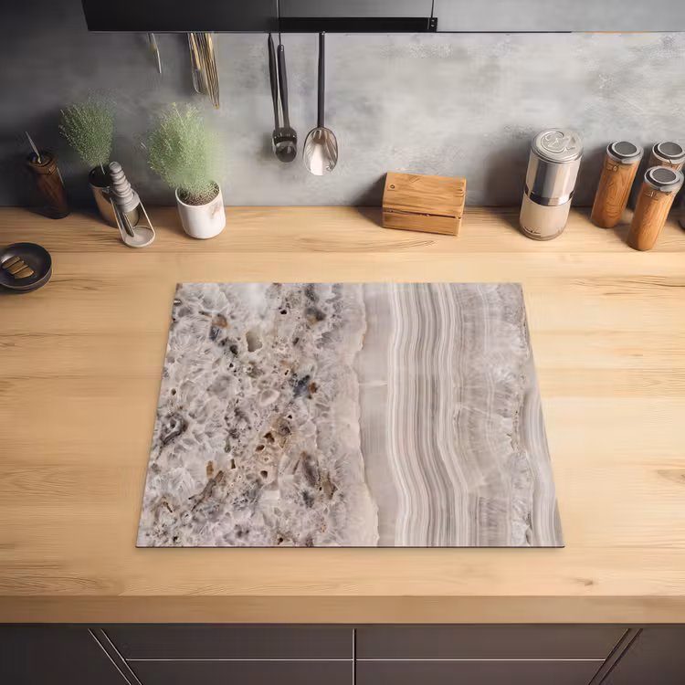 Steen - Textuur - Abstract - Beige - Wit Inductie beschermer vinyl 3mm middel -sfeer5