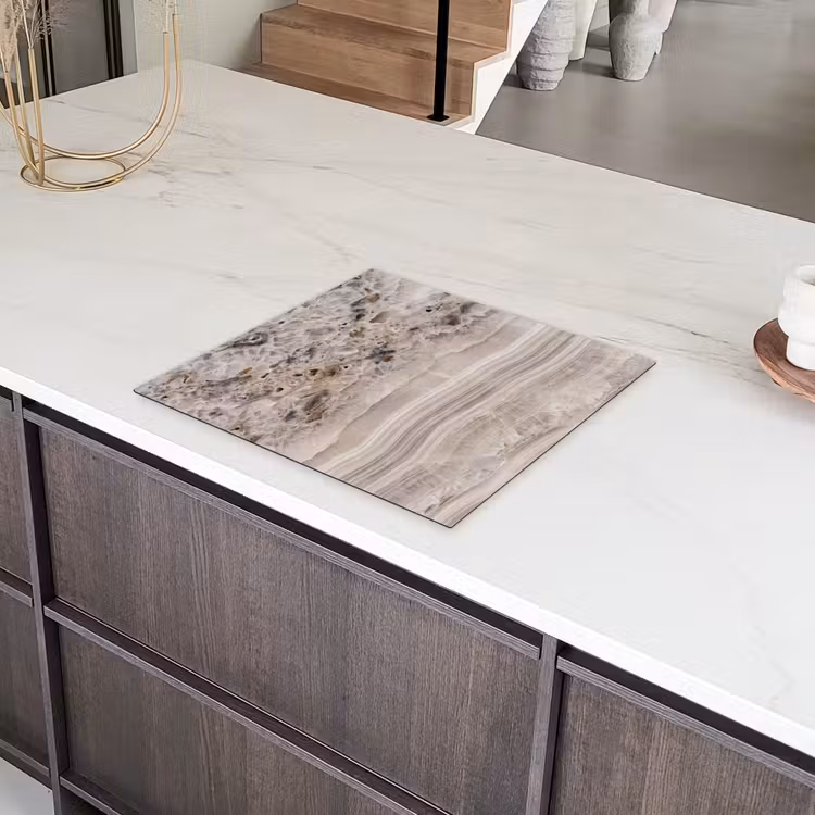 Steen - Textuur - Abstract - Beige - Wit Inductie beschermer vinyl 3mm middel -sfeer8