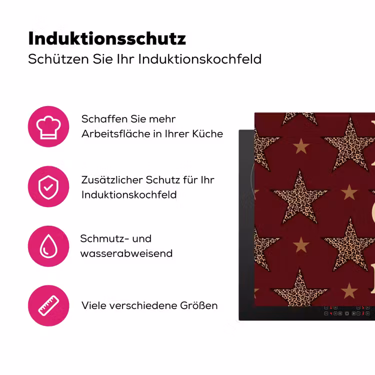 Sterren - Luipaardprint - Dream - Bordeaux Inductie beschermer vinyl 3mm klein -zzzzzzz-lf-ups