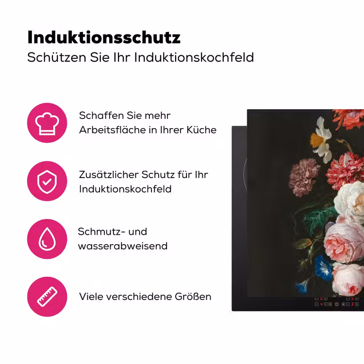Stilleven met bloemen in een glazen vaas - Schilderij van Jan Davidsz. de Heem Inductie beschermer vinyl 3mm klein -zzzzzzz-lf-ups