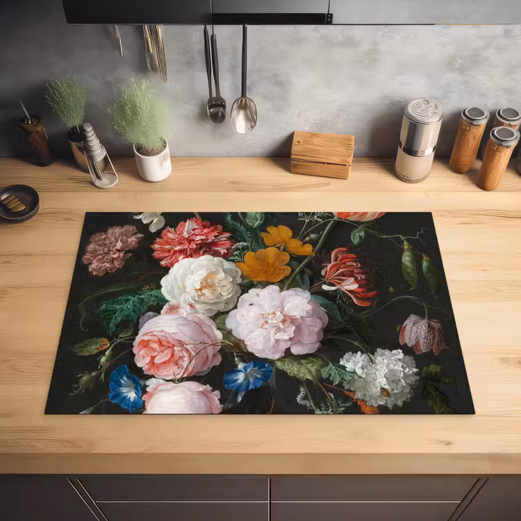 Stilleven met bloemen in een glazen vaas - Schilderij van Jan Davidsz. de Heem Inductie beschermer vinyl 3mm klein -sfeer5