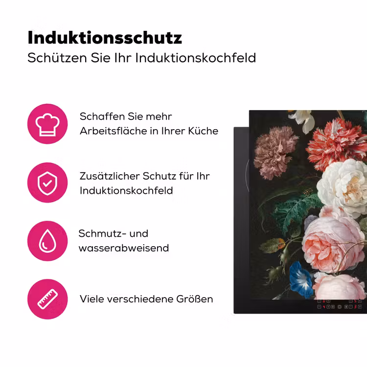 Stilleven met bloemen in een glazen vaas - Schilderij van Jan Davidsz. de Heem Inductie beschermer vinyl 3mm klein -zzzzzzz-lf-ups