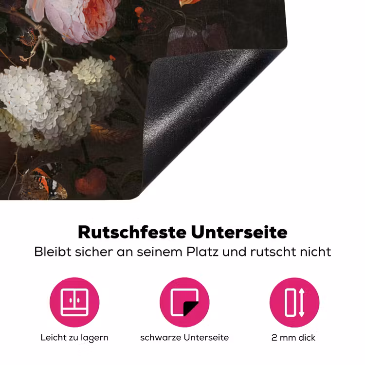 Stilleven met bloemen en een horloge - Schilderij van Abraham Mignon Inductie beschermer vinyl 3mm klein -zzzzzzz-lf-onderkant
