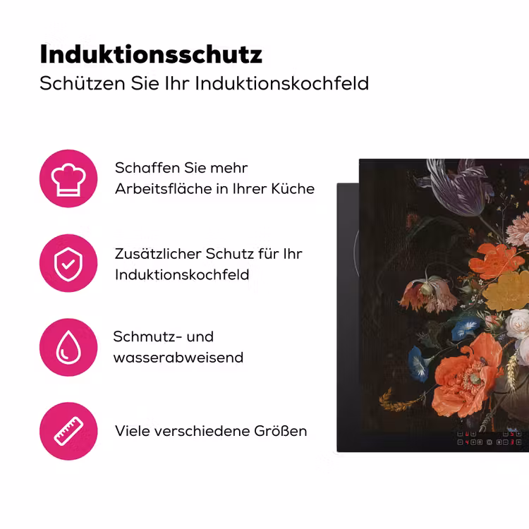 Stilleven met bloemen en een horloge - Schilderij van Abraham Mignon Inductie beschermer vinyl 3mm klein -zzzzzzz-lf-ups