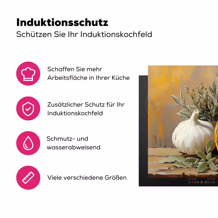 Stilleven - Olijfolie - Knoflook - Kruiden Inductie beschermer vinyl 3mm klein -zzzzzzz-lf-ups