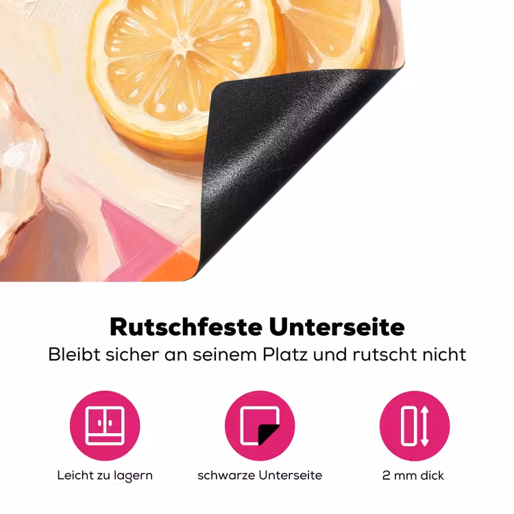 Stilleven - Citroenen - Oesters - Abstract - Oranje Inductie beschermer vinyl 3mm middel -zzzzzzz-lf-onderkant