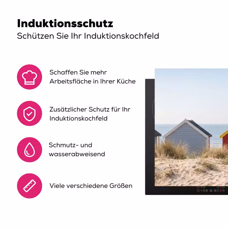 Strand - Huisjes - Kleurrijk - Duinen Inductie beschermer vinyl 3mm klein -zzzzzzz-lf-ups