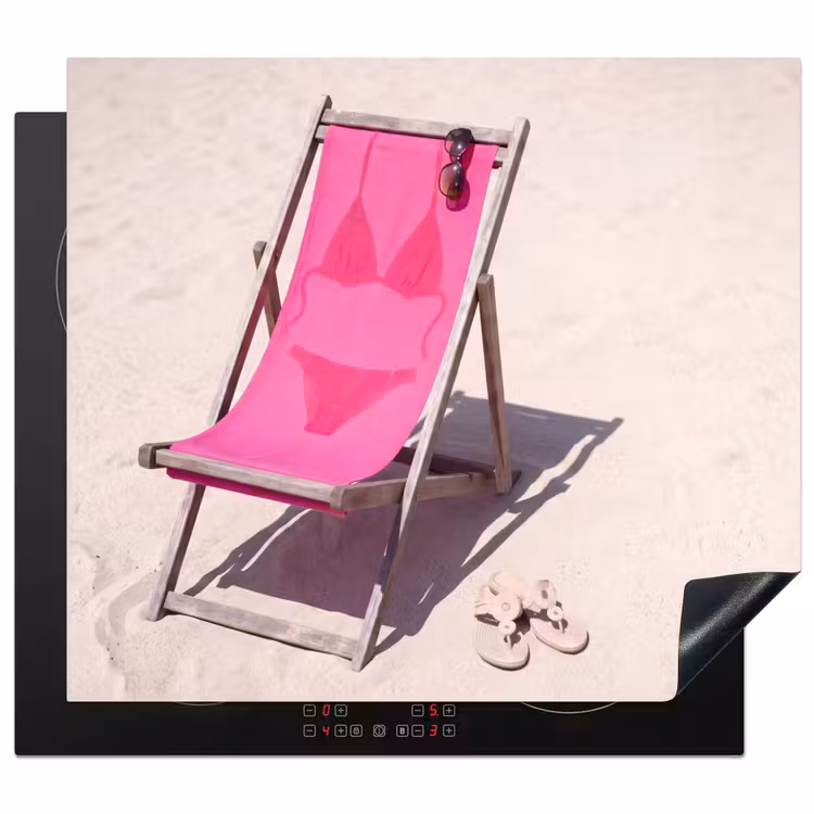 Strand - Ligstoel - Badkleding - Zomer - Roze Inductie beschermer vinyl 3mm middel -3d