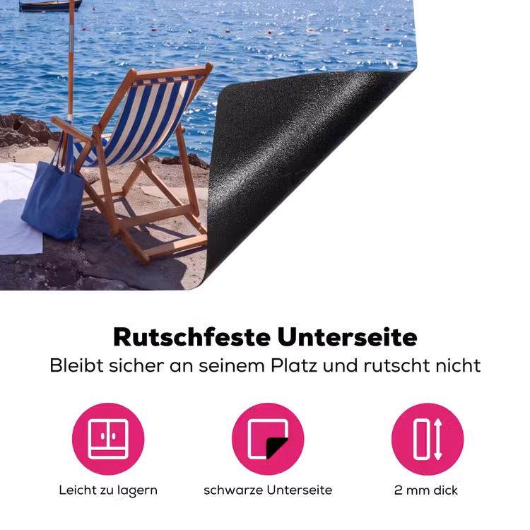 Strand - Ligstoel - Parasol - Zomer - Blauw Inductie beschermer vinyl 3mm middel -zzzzzzz-lf-onderkant