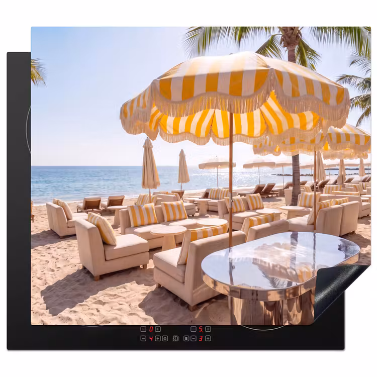 Strand - Ligbedden - Vakantie - Modern - Geel Inductie beschermer vinyl 3mm middel -3d