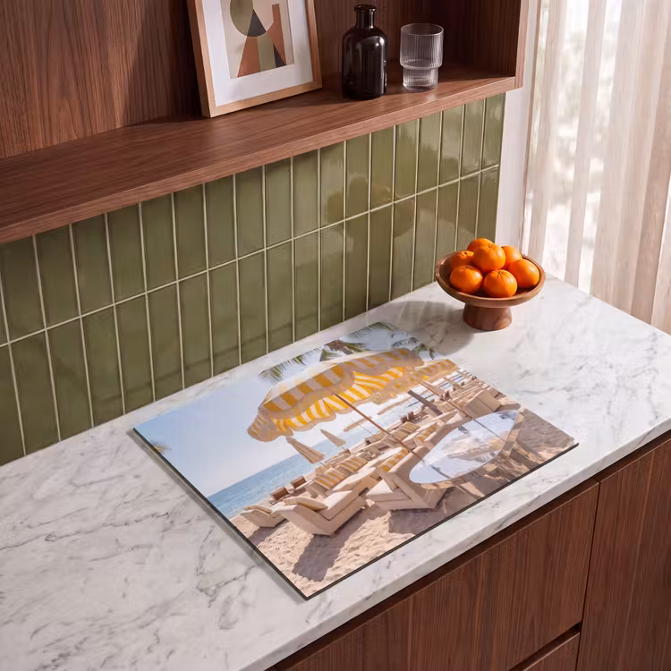 Strand - Ligbedden - Vakantie - Modern - Geel Inductie beschermer vinyl 3mm middel -sfeer8