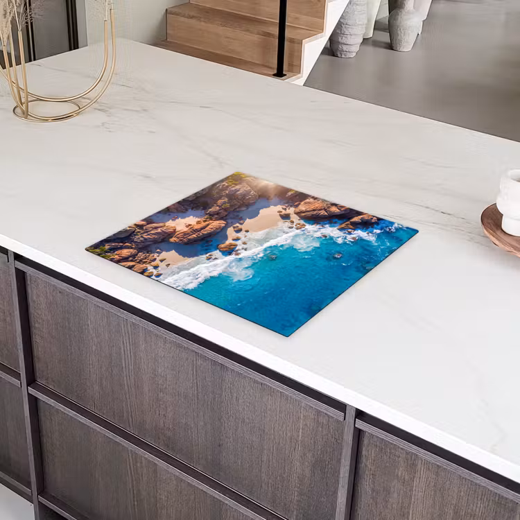 Strand - Zee - Rotsen - Natuur - Blauw Inductie beschermer vinyl 3mm middel -sfeer8